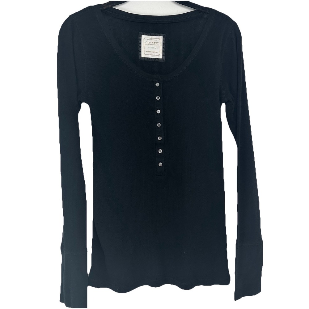 Old Navy Women's Henley Size Large Black Thermal Y2K